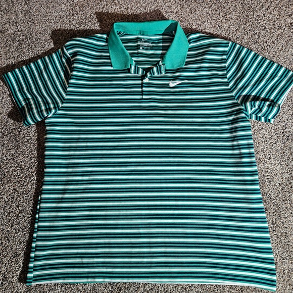 Nike Other - Nike Dri-FIT Mens Striped Golf Polo Shirt Green Navy Blue BV0363-370 XL
